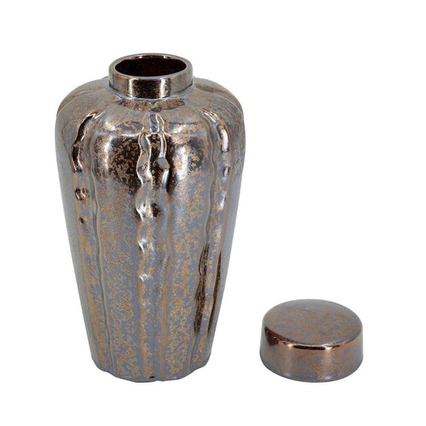 HomeRoots Set of Three Modern Bronze and Silver Round Ceramic Vases – Stylish Home Decor for Any Space 574261