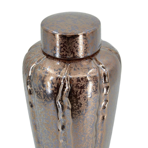HomeRoots Set of Three Modern Bronze and Silver Round Ceramic Vases – Stylish Home Decor for Any Space 574261