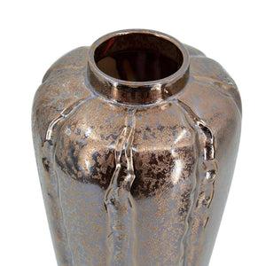 HomeRoots Set of Three Modern Bronze and Silver Round Ceramic Vases – Stylish Home Decor for Any Space 574261