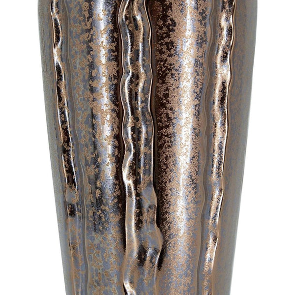 HomeRoots Set of Three Modern Bronze and Silver Round Ceramic Vases – Stylish Home Decor for Any Space 574261