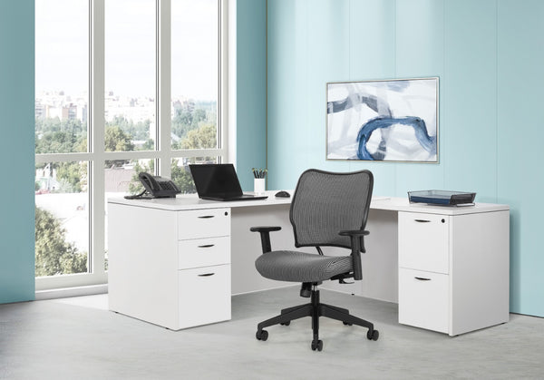 OSP Home Furnishings Napa Executive L Shaped Workstation with Locking Drawers and Integrated Wire Management White NAPWHT-TYP9