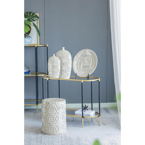 HomeRoots 20" Ivory Geometric Bud Ceramic Table Vase - Elegant Home Decor for Modern & Classic Interiors 574263