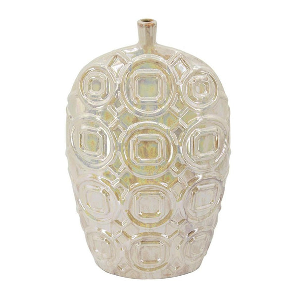 HomeRoots 20" Ivory Geometric Bud Ceramic Table Vase - Elegant Home Decor for Modern & Classic Interiors 574263