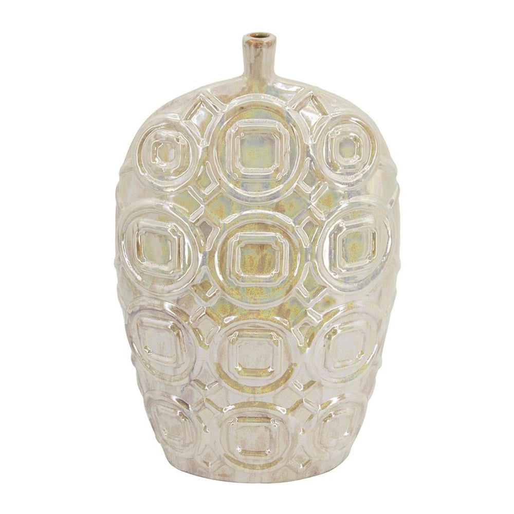 HomeRoots 20" Ivory Geometric Bud Ceramic Table Vase - Elegant Home Decor for Modern & Classic Interiors 574263