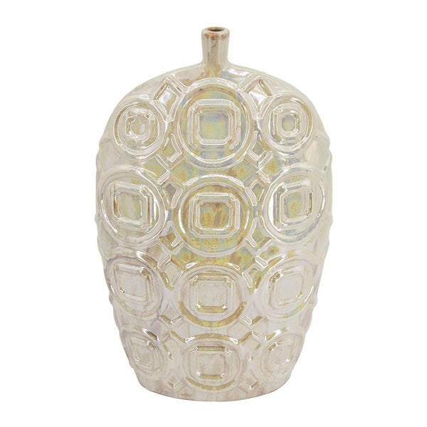 HomeRoots 20" Ivory Geometric Bud Ceramic Table Vase - Elegant Home Decor for Modern & Classic Interiors 574263