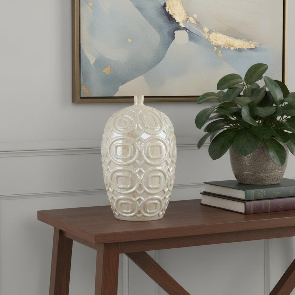 HomeRoots 20" Ivory Geometric Bud Ceramic Table Vase - Elegant Home Decor for Modern & Classic Interiors 574263