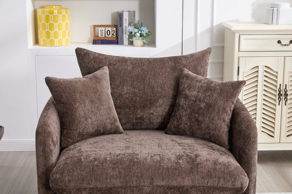 English Elm 360° 360 Swivel Oversized Chenille Armchair with Pocket Spring Seat and Three Throw Pillows Brown W1361S00049