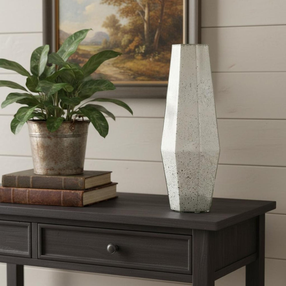 HomeRoots 20" Silver Cylinder Glass Table Vase - Elegant Vintage-Inspired Decor for Home or Office Accent 574269