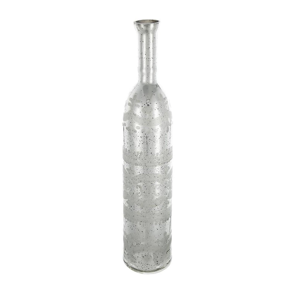 HomeRoots 25" Silver Floral Bud Glass Table Vase - Vintage Elegance for Home Décor, Gifts & Floral Arrangements 574270