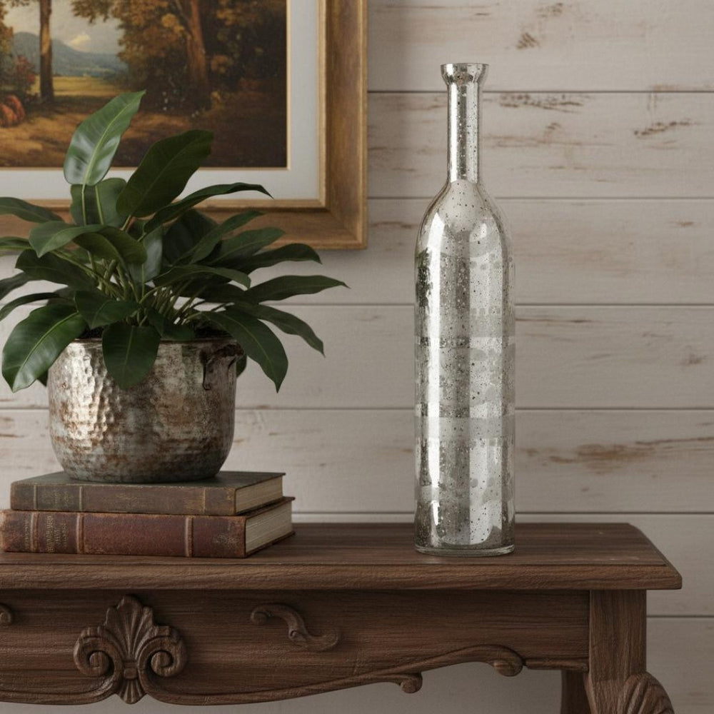 HomeRoots 25" Silver Floral Bud Glass Table Vase - Vintage Elegance for Home Décor, Gifts & Floral Arrangements 574270