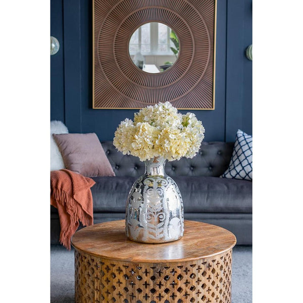 HomeRoots 18" Silver Floral Round Glass Table Vase - Elegant Home Decor Accent for Modern & Traditional Styles 574271