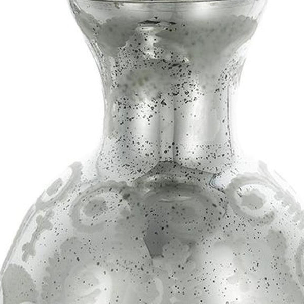 HomeRoots 18" Silver Floral Round Glass Table Vase - Elegant Home Decor Accent for Modern & Traditional Styles 574271