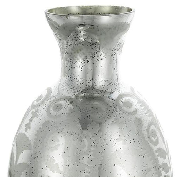 HomeRoots 18" Silver Floral Round Glass Table Vase - Elegant Home Decor Accent for Modern & Traditional Styles 574271