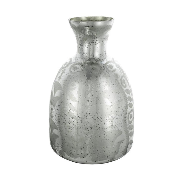 HomeRoots 18" Silver Floral Round Glass Table Vase - Elegant Home Decor Accent for Modern & Traditional Styles 574271