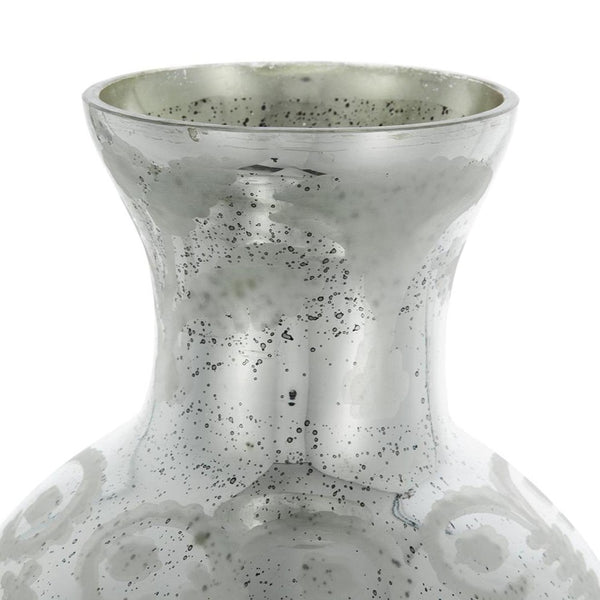 HomeRoots 18" Silver Floral Round Glass Table Vase - Elegant Home Decor Accent for Modern & Traditional Styles 574271