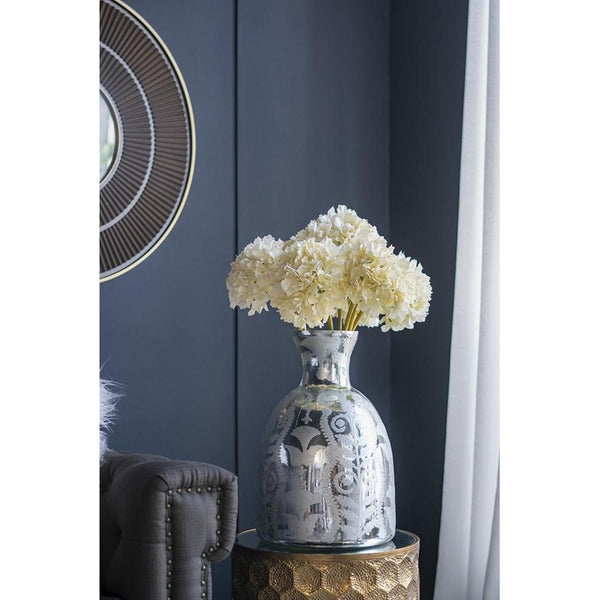 HomeRoots 18" Silver Floral Round Glass Table Vase - Elegant Home Decor Accent for Modern & Traditional Styles 574271
