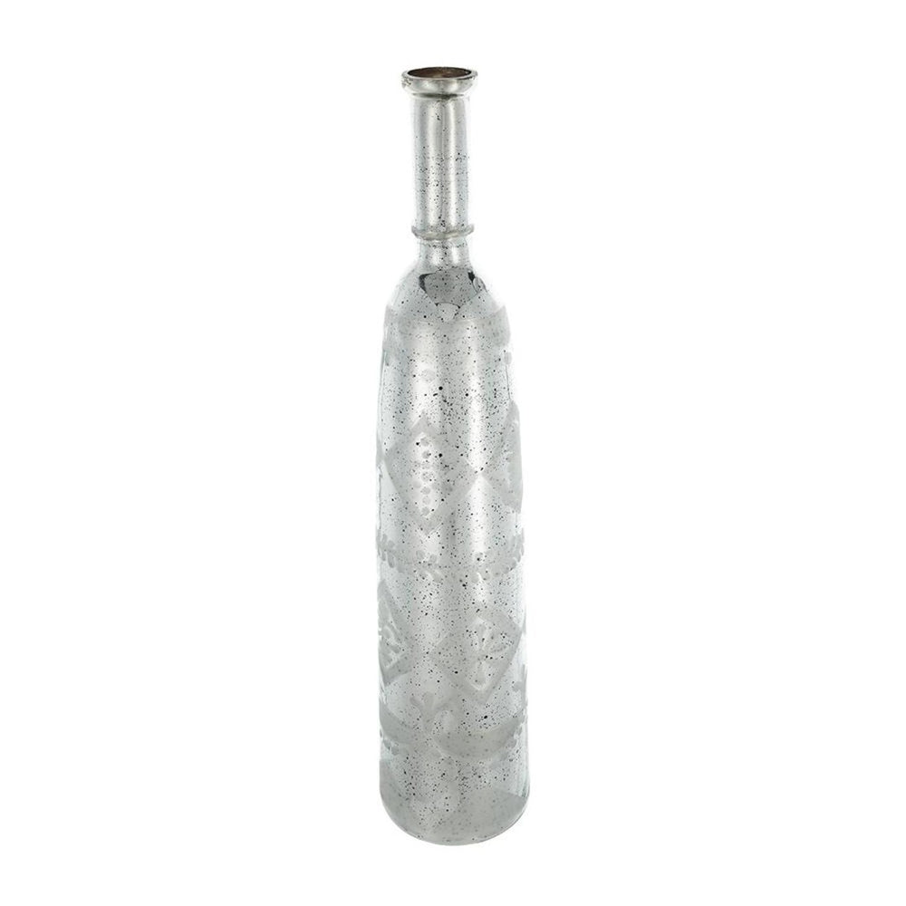 HomeRoots 30" Silver Floral Round Glass Vase - Vintage Elegant Decor for Long-Stem Flowers & Dried Arrangements 574272
