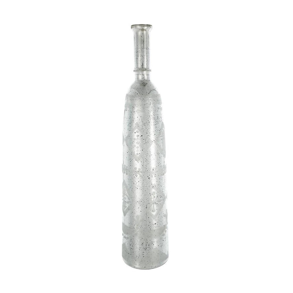 HomeRoots 30" Silver Floral Round Glass Vase - Vintage Elegant Decor for Long-Stem Flowers & Dried Arrangements 574272
