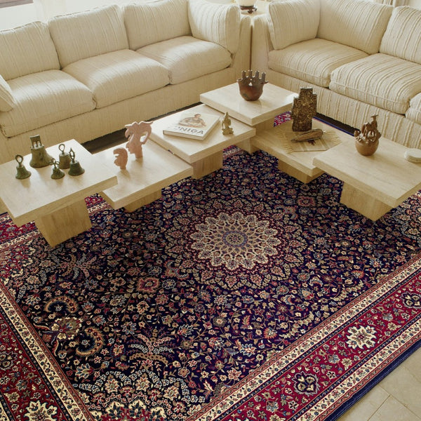 HomeRoots 6' Blue Oriental Round Rug - Elegant Design, Durable & Stain-Resistant for High-Traffic Spaces 5' X 8' 574274