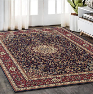 HomeRoots 6' Blue Oriental Round Rug - Elegant Design, Durable & Stain-Resistant for High-Traffic Spaces 5' X 8' 574274