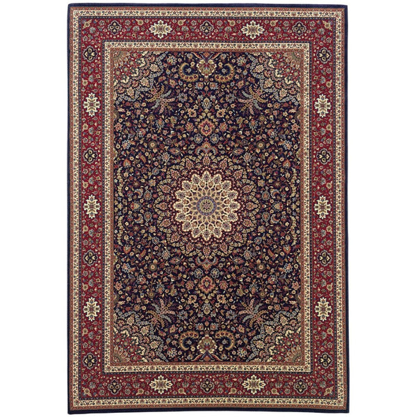 HomeRoots 6' Blue Oriental Round Rug - Elegant Design, Durable & Stain-Resistant for High-Traffic Spaces 10' X 13' 574275