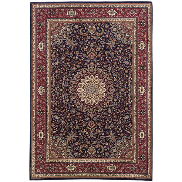 HomeRoots 6' Blue Oriental Round Rug - Elegant Design, Durable & Stain-Resistant for High-Traffic Spaces 10' X 13' 574275