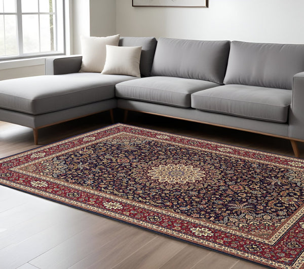 HomeRoots 6' Blue Oriental Round Rug - Elegant Design, Durable & Stain-Resistant for High-Traffic Spaces 10' X 13' 574275
