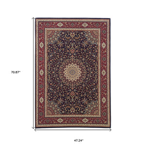 HomeRoots 6' Blue Oriental Round Rug - Elegant Design, Durable & Stain-Resistant for High-Traffic Spaces 4' X 6' 574276