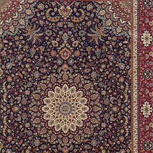 HomeRoots 6' Blue Oriental Round Rug - Elegant Design, Durable & Stain-Resistant for High-Traffic Spaces 4' X 6' 574276