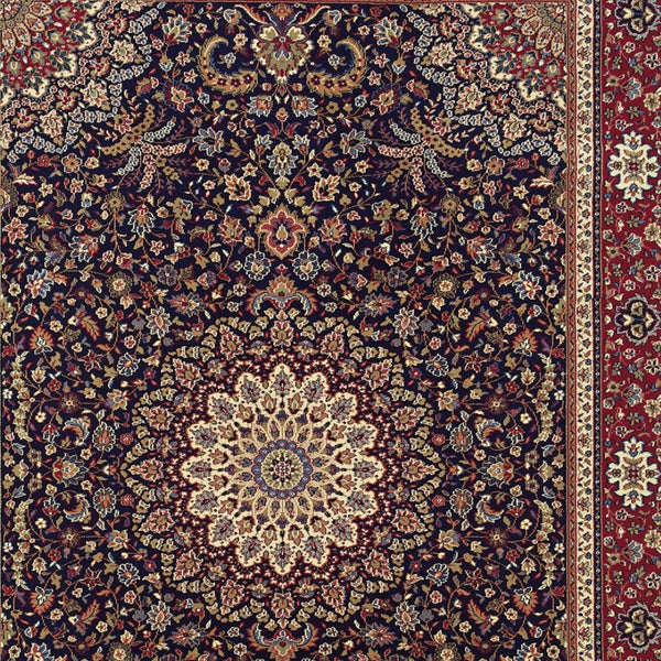 HomeRoots 6' Blue Oriental Round Rug - Elegant Design, Durable & Stain-Resistant for High-Traffic Spaces 4' X 6' 574276