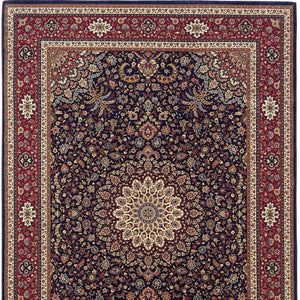 HomeRoots 6' Blue Oriental Round Rug - Elegant Design, Durable & Stain-Resistant for High-Traffic Spaces 4' X 6' 574276