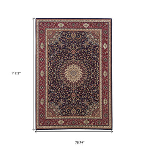 HomeRoots 6' Blue Oriental Round Rug - Elegant Design, Durable & Stain-Resistant for High-Traffic Spaces 7' X 10' 574277