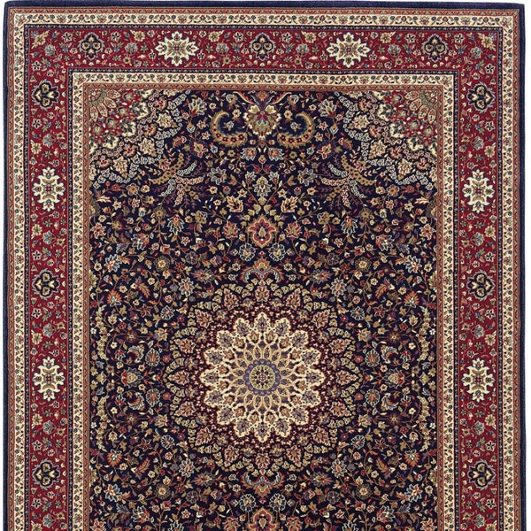 HomeRoots 6' Blue Oriental Round Rug - Elegant Design, Durable & Stain-Resistant for High-Traffic Spaces 7' X 10' 574277