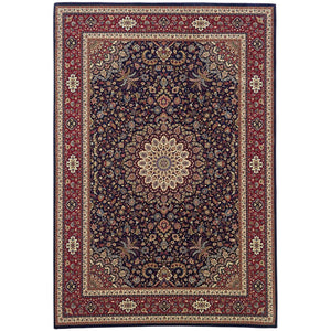 HomeRoots 6' Blue Oriental Round Rug - Elegant Design, Durable & Stain-Resistant for High-Traffic Spaces 8' X 11' 574278