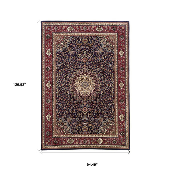 HomeRoots 6' Blue Oriental Round Rug - Elegant Design, Durable & Stain-Resistant for High-Traffic Spaces 8' X 11' 574278