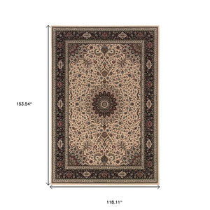HomeRoots 6' Blue Oriental Round Rug - Elegant Design, Durable & Stain-Resistant for High-Traffic Spaces 10' X 13' 574279