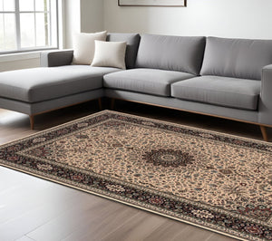 HomeRoots 6' Blue Oriental Round Rug - Elegant Design, Durable & Stain-Resistant for High-Traffic Spaces 10' X 13' 574279