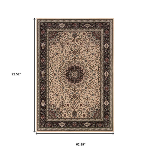 HomeRoots 6' Blue Oriental Round Rug - Elegant Design, Durable & Stain-Resistant for High-Traffic Spaces 5' X 8' 574281