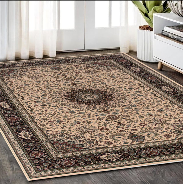 HomeRoots 6' Blue Oriental Round Rug - Elegant Design, Durable & Stain-Resistant for High-Traffic Spaces 5' X 8' 574281