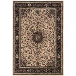 HomeRoots 6' Blue Oriental Round Rug - Elegant Design, Durable & Stain-Resistant for High-Traffic Spaces 7' X 10' 574282