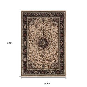 HomeRoots 6' Blue Oriental Round Rug - Elegant Design, Durable & Stain-Resistant for High-Traffic Spaces 7' X 10' 574282
