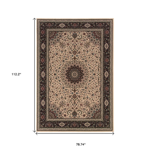 HomeRoots 6' Blue Oriental Round Rug - Elegant Design, Durable & Stain-Resistant for High-Traffic Spaces 7' X 10' 574282