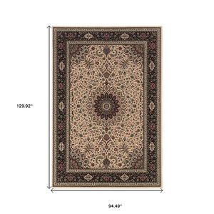 HomeRoots 6' Blue Oriental Round Rug - Elegant Design, Durable & Stain-Resistant for High-Traffic Spaces 8' X 11' 574283