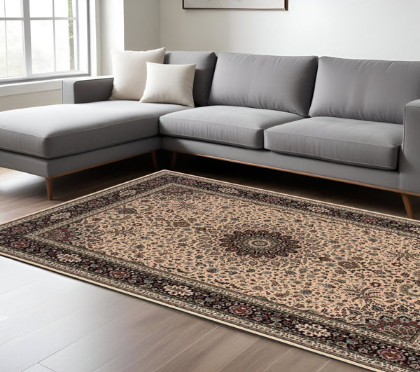 HomeRoots 6' Blue Oriental Round Rug - Elegant Design, Durable & Stain-Resistant for High-Traffic Spaces 8' X 11' 574283