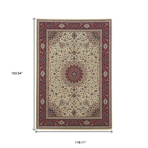 HomeRoots 6' Blue Oriental Round Rug - Elegant Design, Durable & Stain-Resistant for High-Traffic Spaces 10' X 13' 574284