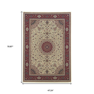 HomeRoots 6' Blue Oriental Round Rug - Elegant Design, Durable & Stain-Resistant for High-Traffic Spaces 4' X 6' 574285