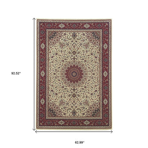HomeRoots 6' Blue Oriental Round Rug - Elegant Design, Durable & Stain-Resistant for High-Traffic Spaces 5' X 8' 574286