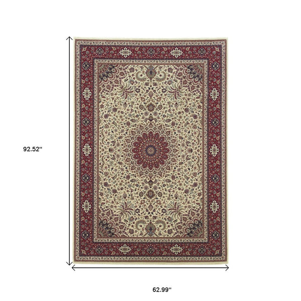 HomeRoots 6' Blue Oriental Round Rug - Elegant Design, Durable & Stain-Resistant for High-Traffic Spaces 5' X 8' 574286