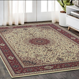 HomeRoots 6' Blue Oriental Round Rug - Elegant Design, Durable & Stain-Resistant for High-Traffic Spaces 5' X 8' 574286