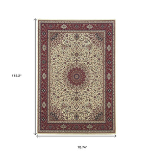 HomeRoots 6' Blue Oriental Round Rug - Elegant Design, Durable & Stain-Resistant for High-Traffic Spaces 7' X 10' 574287
